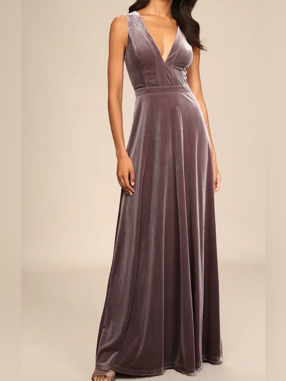Lulus Beautiful Night Dusty Purple Velvet Sleeveless Maxi Dress